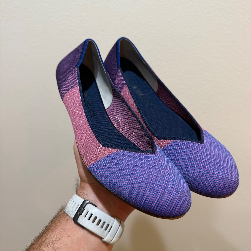 Rothys The Point Flats Raspberry Glimmer Purple Pink Blue Metallic Size 10